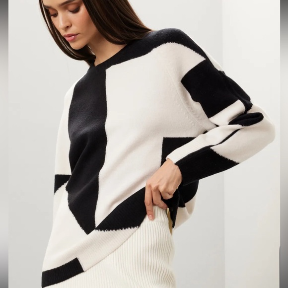 Club Monaco Black and Cream Geometric Sweater - Picture 3 of 8